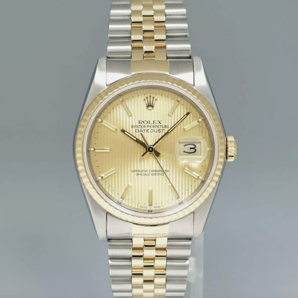 MINT Rolex DateJust Two Tone Yellow Gold 36mm Champagne Watch With Box - Picture 2 of 5